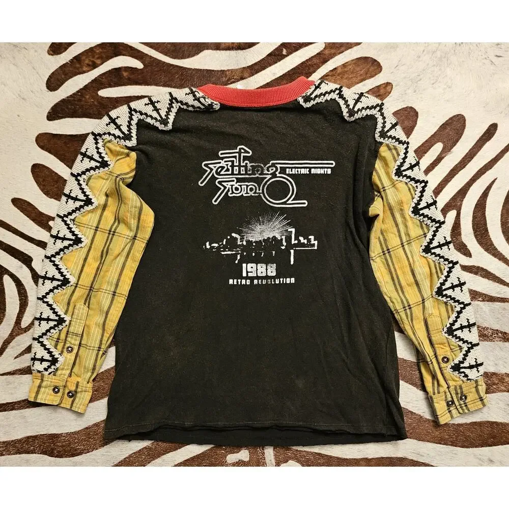 Free People Cody Swit Graphic Patchwork Oversized Top Women Reworked RARE Sz Xs
